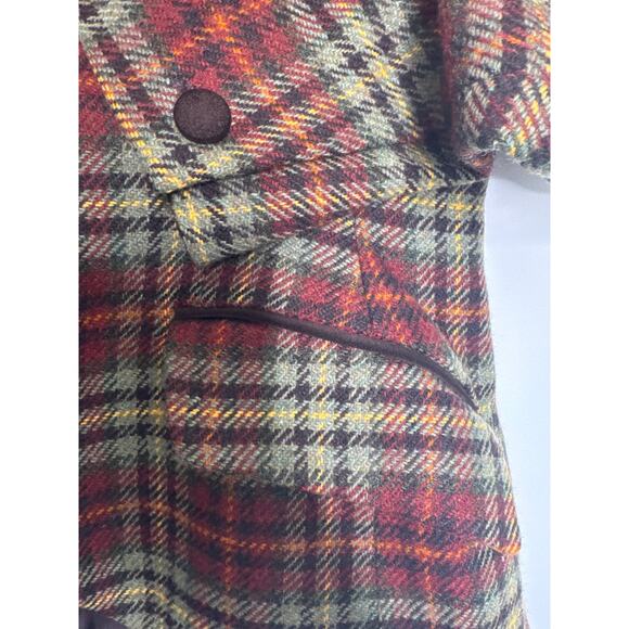 Vintage Laura Ashley brown Plaid Wool Blazer suede collar Equestrian Academia 4 - Picture 11 of 14